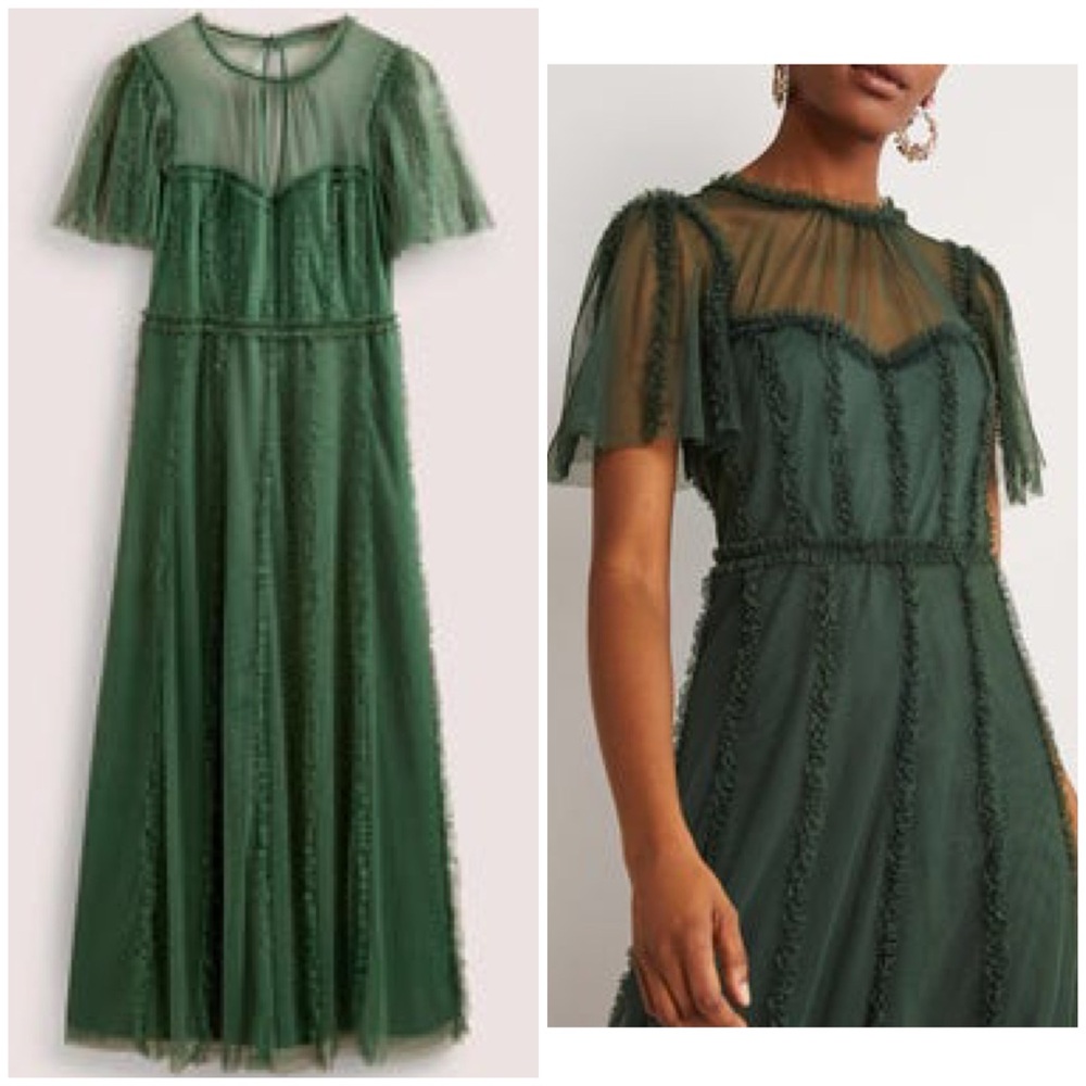 Boden Forest Green Sheer Maxi Dress